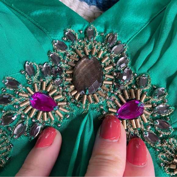 🦚 MONSOON TEAL GREEN BEADED FESTIVE SILK DRESS! - Picture 8 of 16